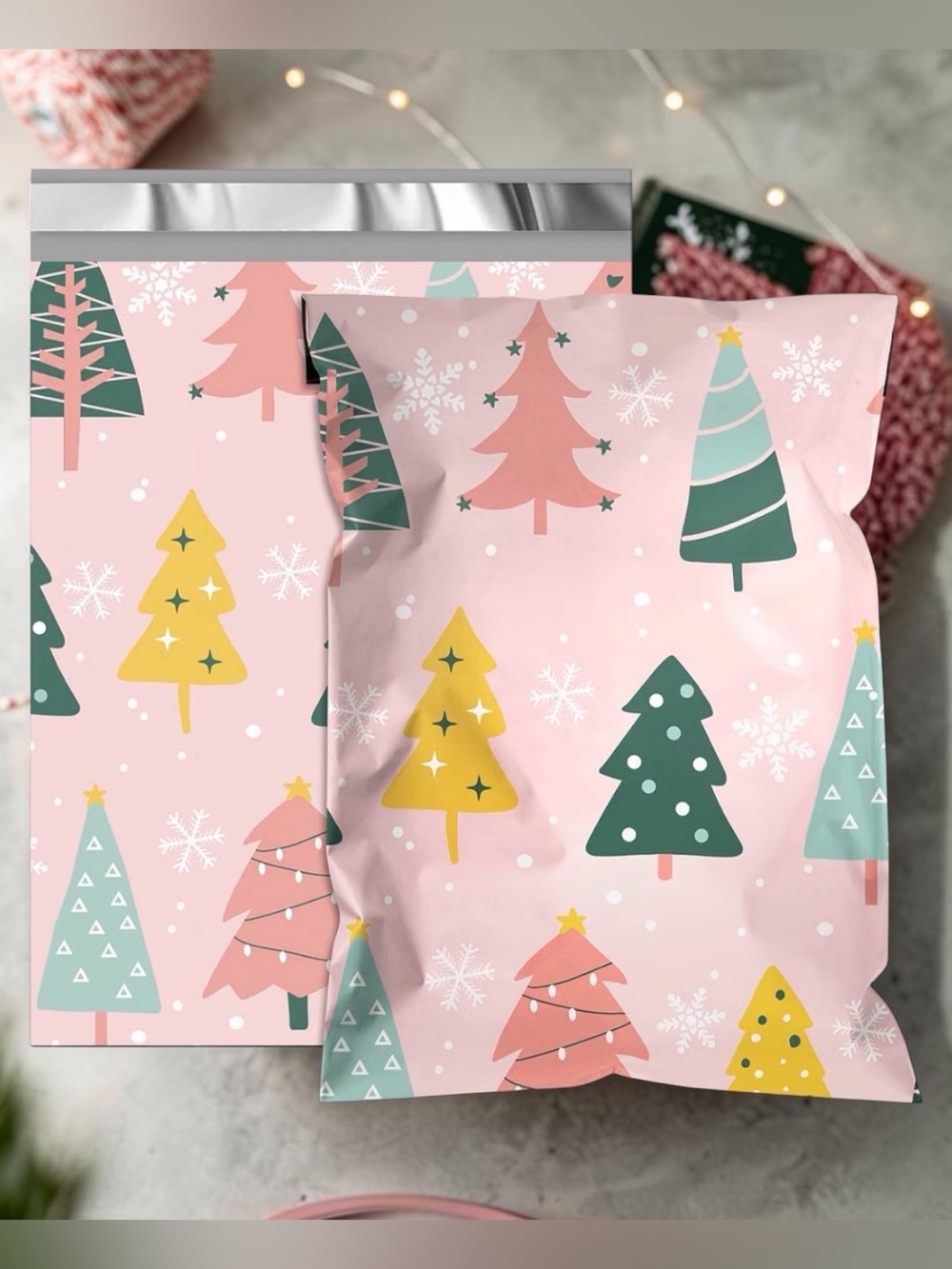 Pink Holiday Christmas Tree Poly Mailers 14.5”x19” 10ct